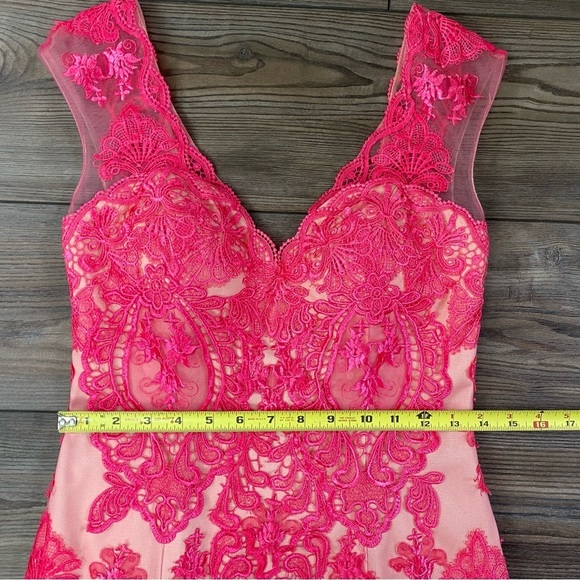 JVN by Jovani Bonny Dress Pink Crochet Lace Beige Sheer Cocktail Mini - Picture 9 of 13